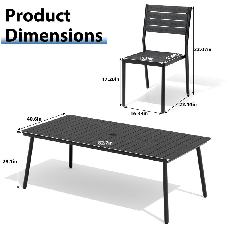 Ensemble repas pour 8 personnes L 82,5 po avec trou pour parasol Cyanni, Noir