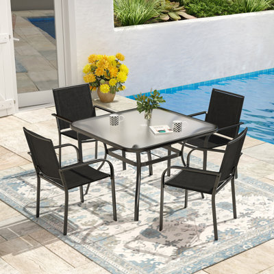 4 - Person Patio Dining Set With Tempered Glass Table
