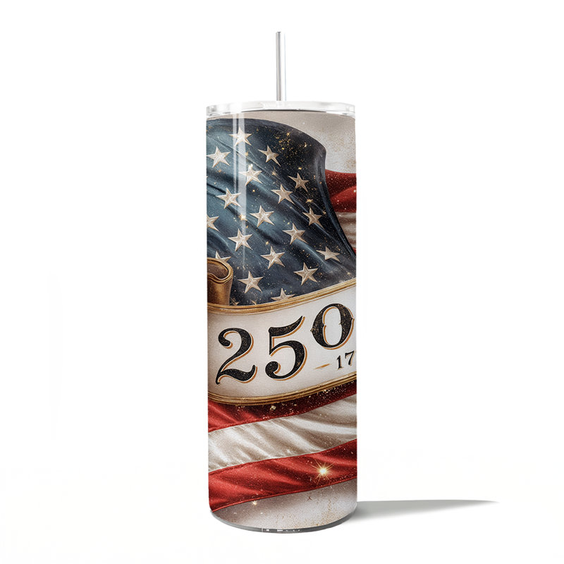 Gobelet personnalisé rétro avec drapeau américain 20 oz avec couvercle et paille en acier inoxydable rétro