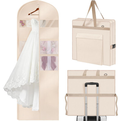 Wedding Dress Garment Bag, 72in Beige, Tri-fold Design with Shoulder Straps & Adjustable Buckle, for Wedding, Prom, Travel & Closet Storage