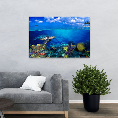 Stoplight Parrotfish Sparisoma Viride With French Angelfish Pomacanthus Paru And Scrawled Filefish Aluterus Scriptus Underwater Abstract Contempora...