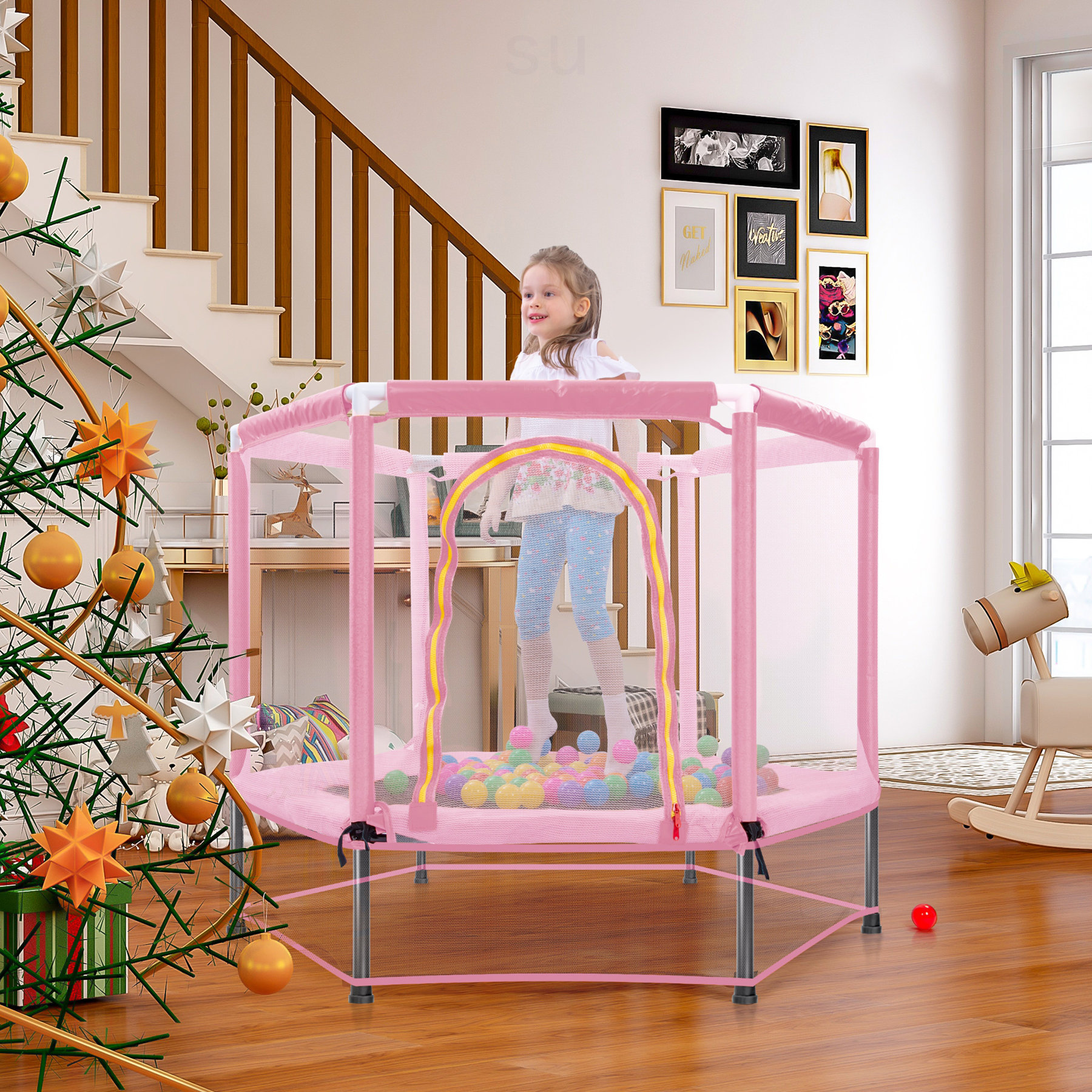 SUOWEIWANGLUO 55'' Toddlers Trampoline With Safety Enclosure Net And ...