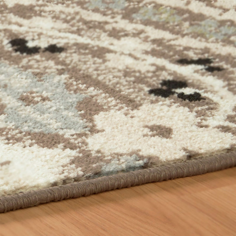 Tapis floral ivoire beige et bleu clair 7 pi x 9 pi résistant aux taches