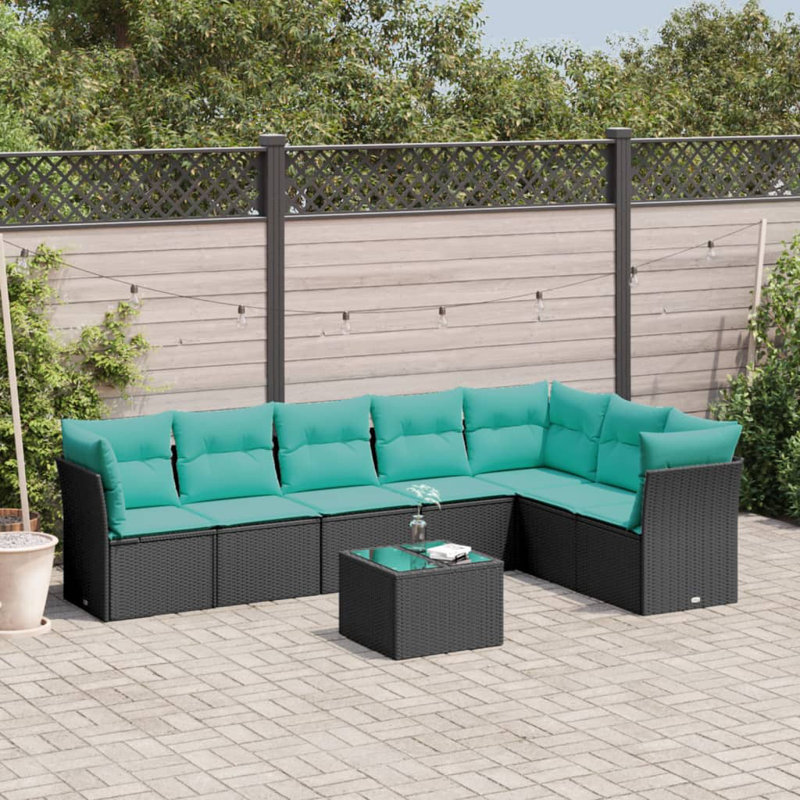 Ensemble de canapé de patio 8 pièces avec coussins en rotin de polyester noir