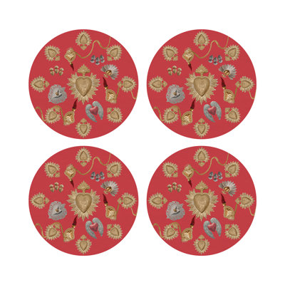 Ex Vote Sacred Hearts Vegan Leather Round Pebble Placemat