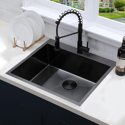 25''X22'' Black Drop In Single Bowl Stainless Steel Kitchen Sink