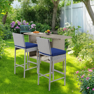 3-Piece Patio Bar Set With Wicker Bar Chairs & Outdoor Bar Table