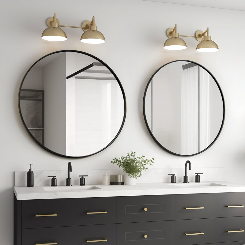  Black 30 Inch Round Bathroom Mirror, Metal Frame Vanity Mirror for Over Sink, Modern Wall Mirror for Entryway and Living Room (Set of 2)
