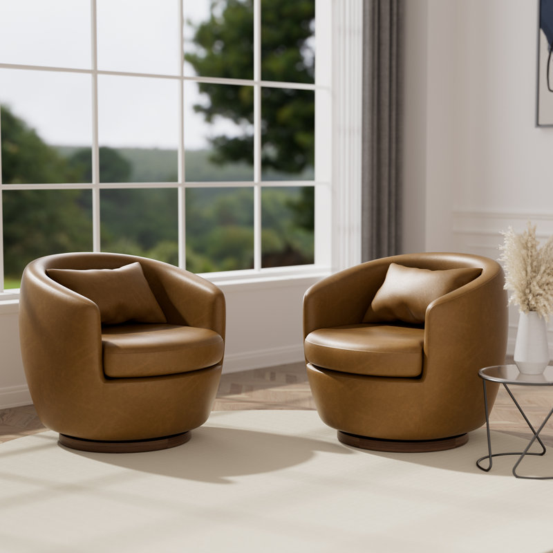 Fauteuil demi-tonneau pivotant large, fauteuil et fauteuils d'appoint pour petits espaces, Chenille orange