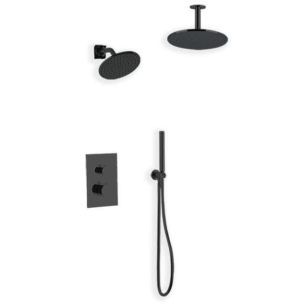 Black Chrome Multi-Head Wall Mounted Shower System