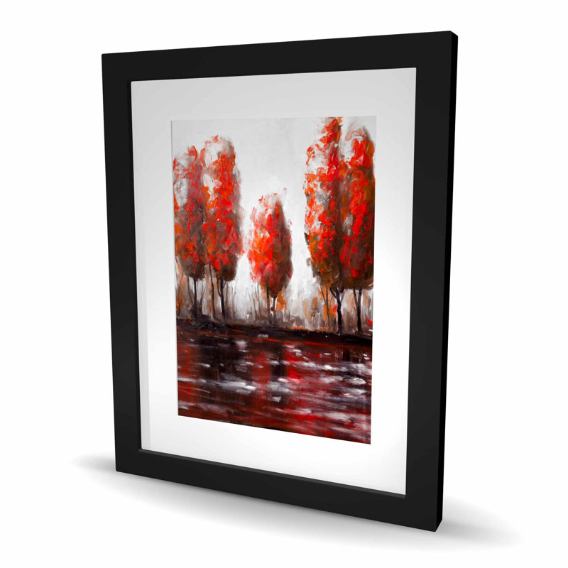 Red Trees by the Lake - reproduction encadrée mat pour décoration intérieure