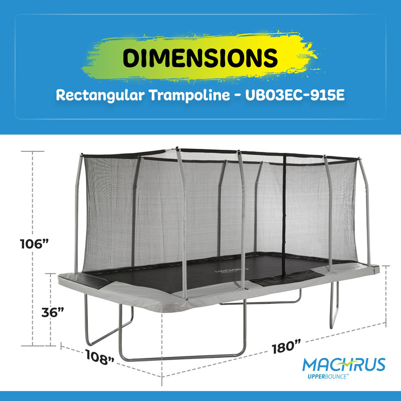 Black Rectangular Trampoline with Enclosure, 9' x 15'