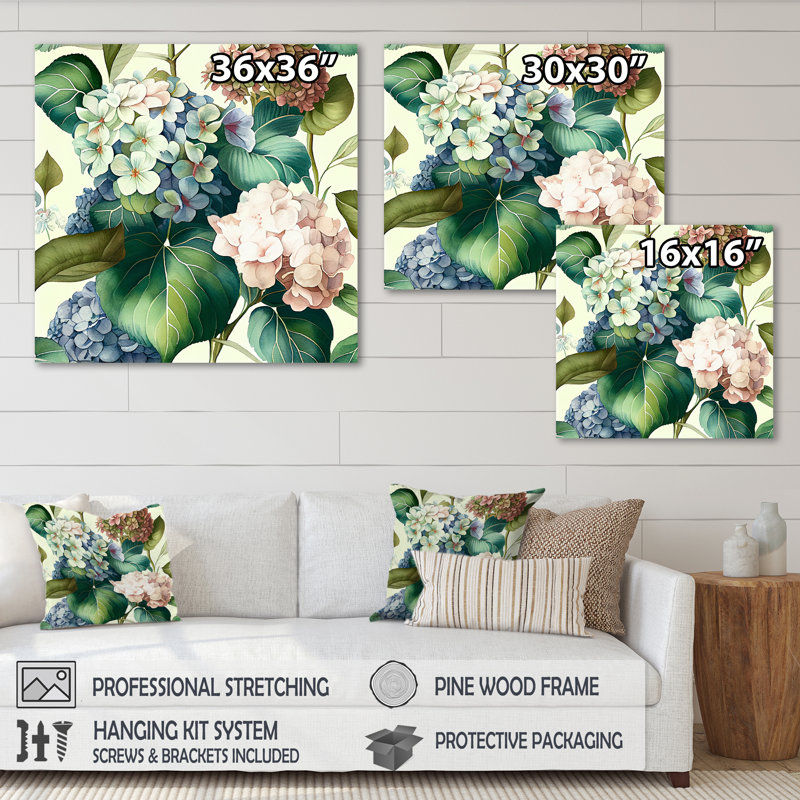 «Retro Hydrangena III», reproduction sur toile, H 16 po x l 16 po x P 1 po, Toile tendue