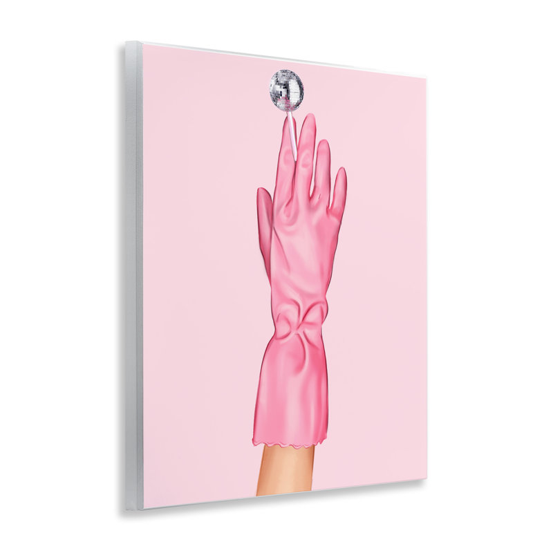 Plaque murale gant rose et boule disco rose, design par Ziwei Li