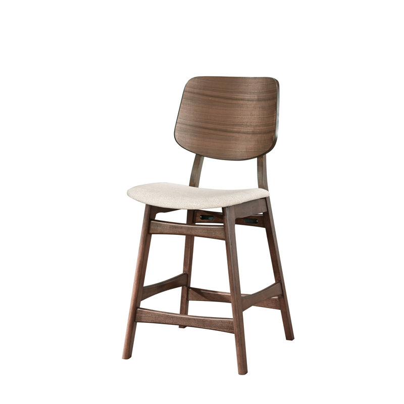 Lyan Wood Counter Chair With Natural Beige Cushion (Set Of 4), Walnut, 4, Brown/Beige