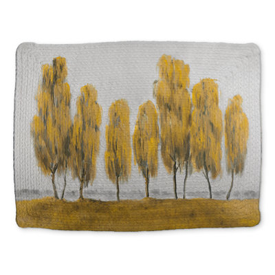 Napperon en polyester tressé gris - Sept arbres jaunes abstraits