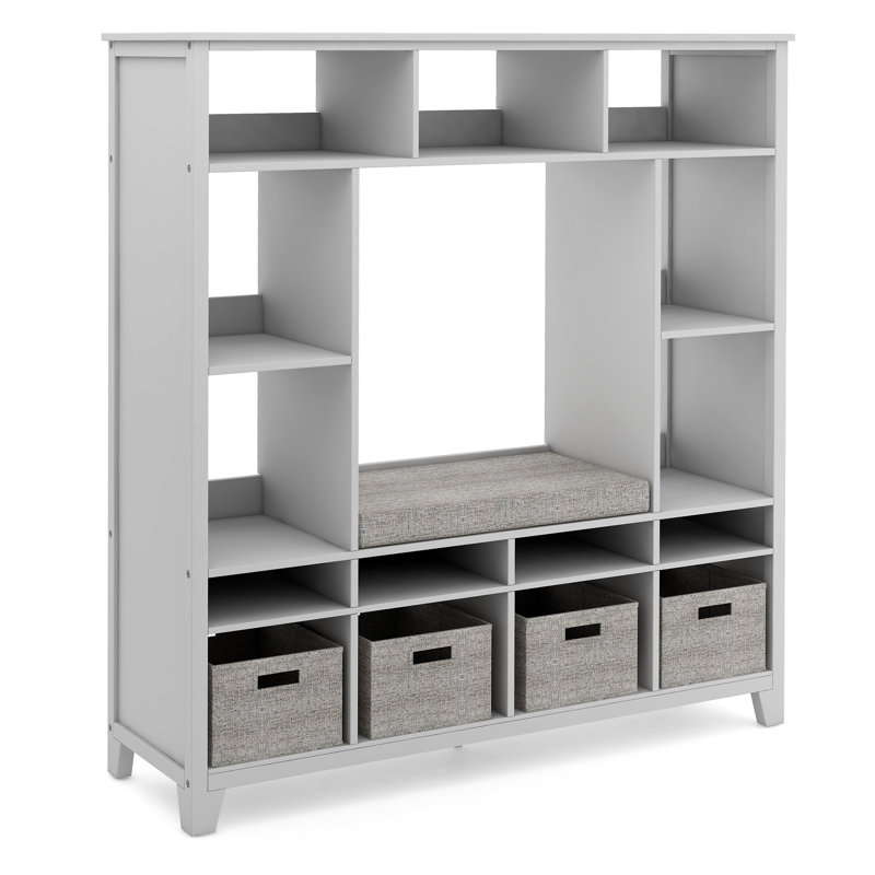 Gray Kids' Storage System with Cushioned Reading Nook and Fabric Bins