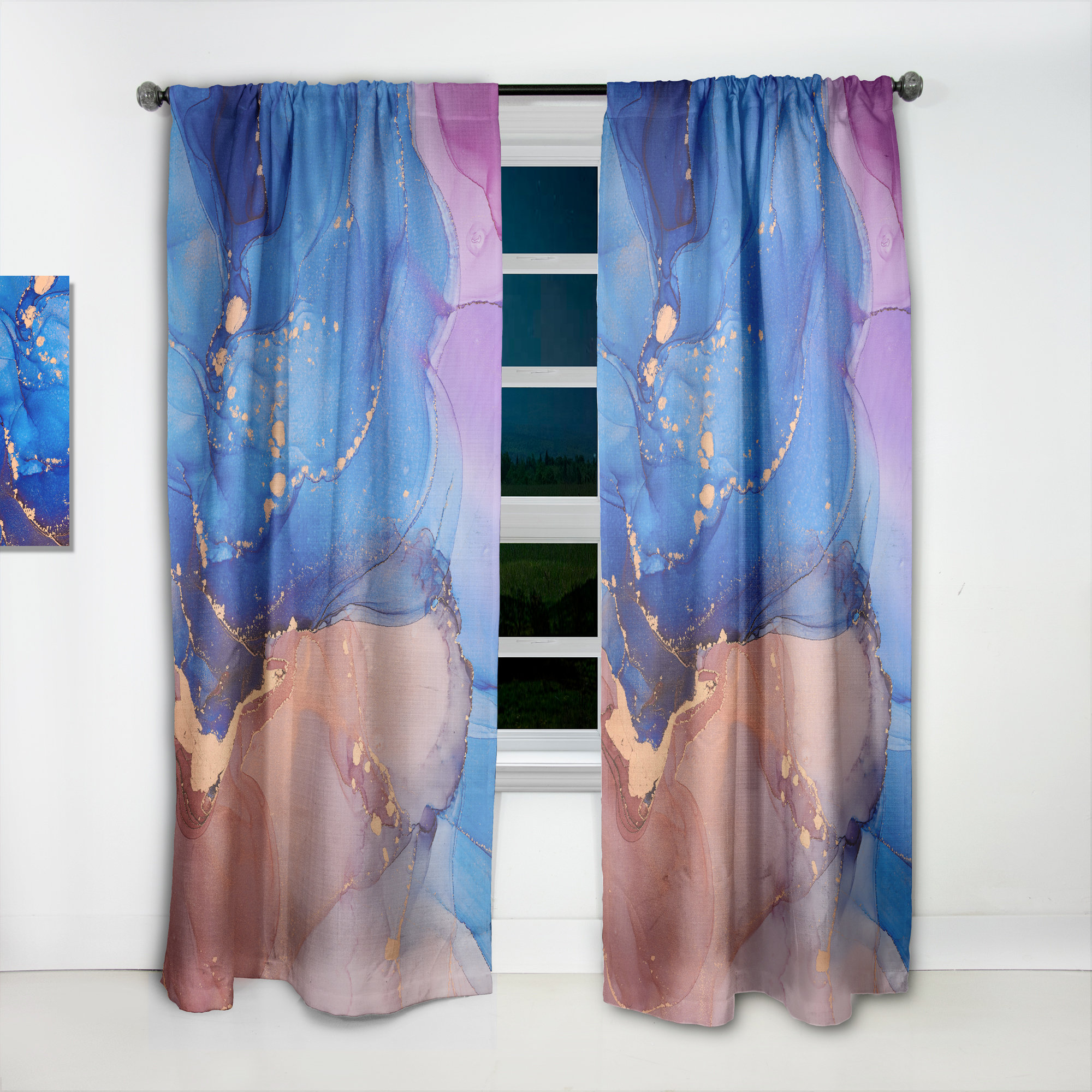 Design Art Liquid Abstract Semi-Sheer Thermal Rod Pocket Single Curtain ...