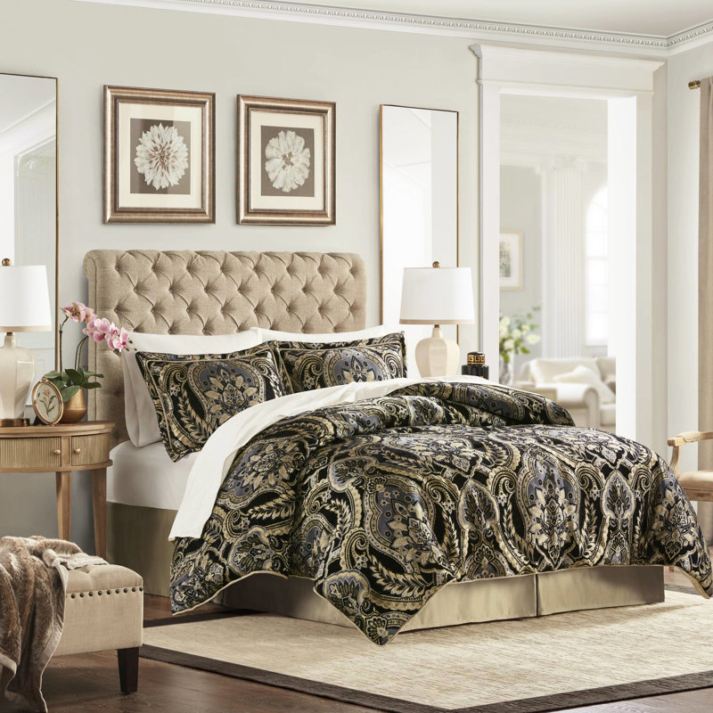 Édredon pour grand lit 4 pièces - processus amélioré 2022, conception exquise, fermetures à glissière cachées, face en chenille, revers uni, satin antique, l 92 po x L 96 po, 2 taies décoratives l 20 po x L 26 po + P 2 po, l 60 po "L + P 15", 100%:
