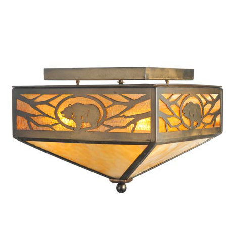 Lone Grizzly Bear Flush Mount, 10.5" H x 17" W x 17" D, 4 Light