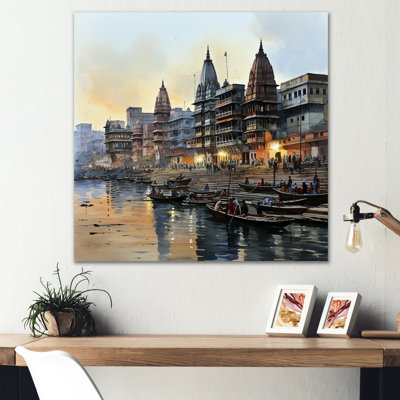 Indian Art Ganges At Dawn 2 - Indian Art Metal Wall Art