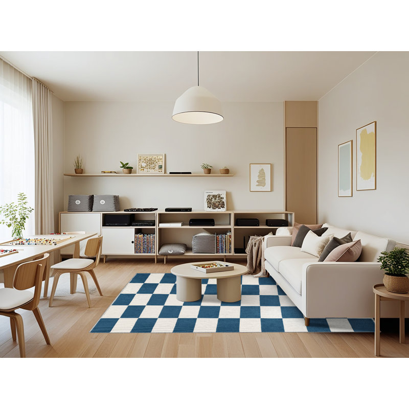 Machine Washable Checkered Gray Area Rug, Rectangle 7' x 9'