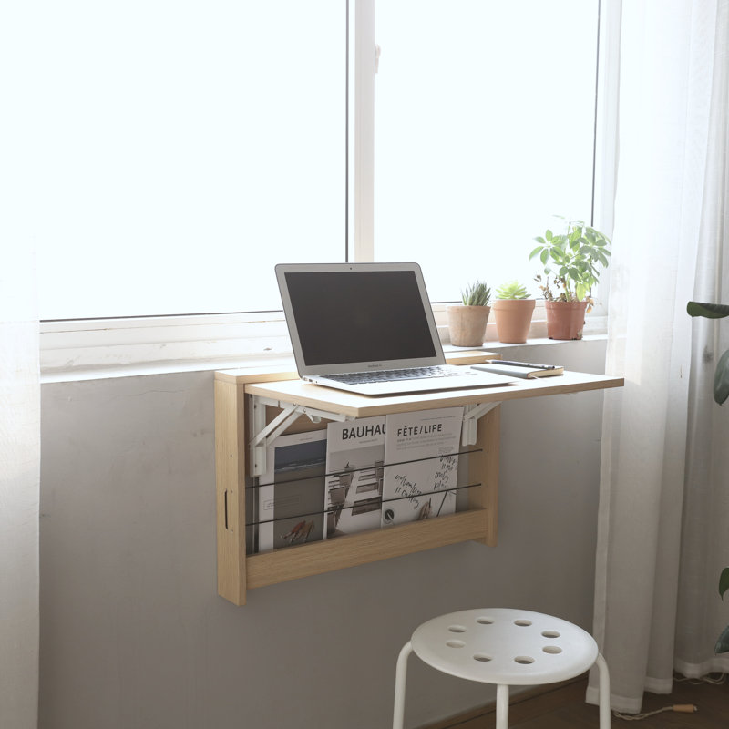 Bureau mural pliant avec rangement pour livres