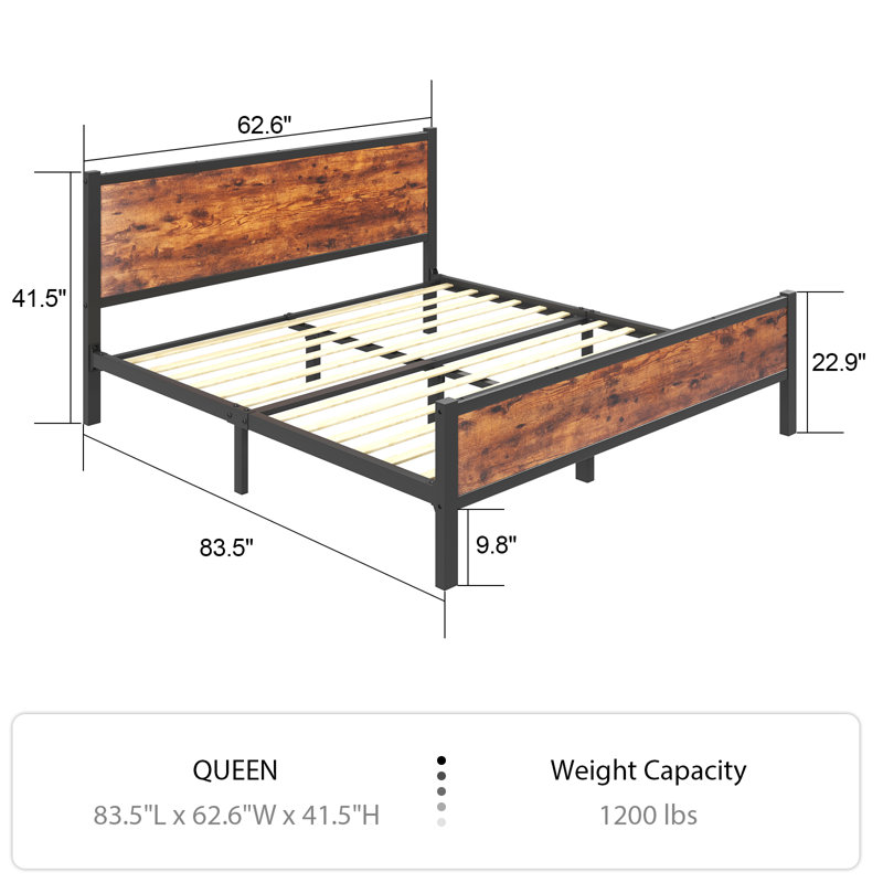 Chrissoula Bed Frame with Vintage Style Headboard, No Box Spring Needed, Easy Assembly, Queen