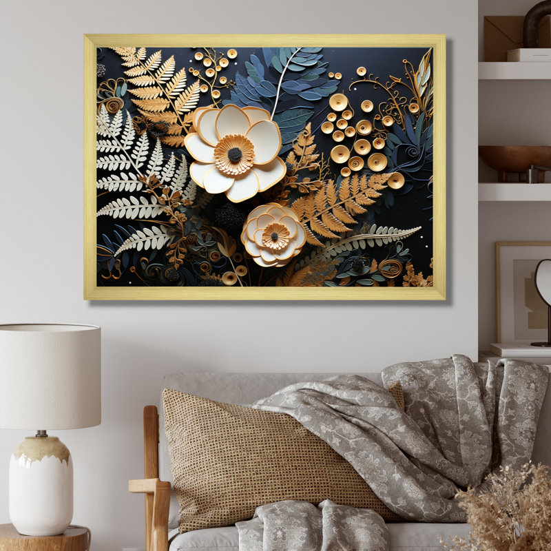 Ferns Copper Elegance I - Imprimé, Cadre doré simple, H 34 po x l 44 po x P 1,5 po