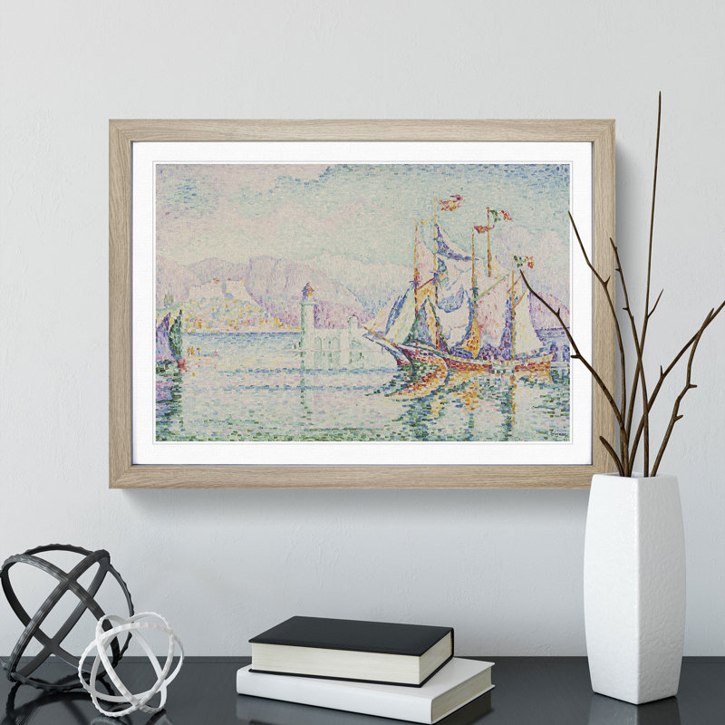 Antibes in the Morning by Paul Signac - Picture Frame Graphic Art, Oak Framed, 48cm H x 65cm W x 2cm D