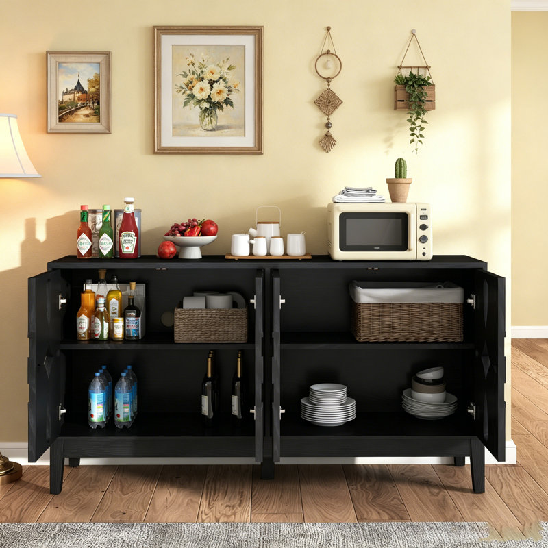 Buffet Mid-Century moderne avec rangement, meuble télé, Noir, noir, noir, noir