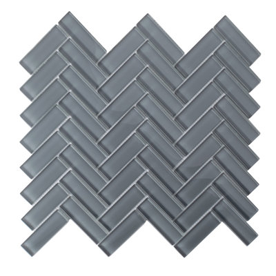 11"X 12.6" Herringbone Polished Glass Mosaic Tile