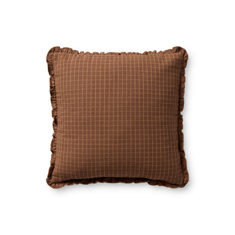 Coussin décoratif Chris Loves Julia x Loloi Dinah, Châtaigne, Carré 18 po, Housse avec polyester