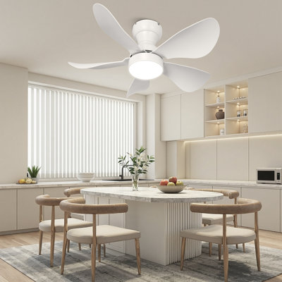 29 In. Indoor Smart Flush Mount Ceiling Fan With Light, Low Profile 5 Blades Ceiling Fans With Remote And App-white
