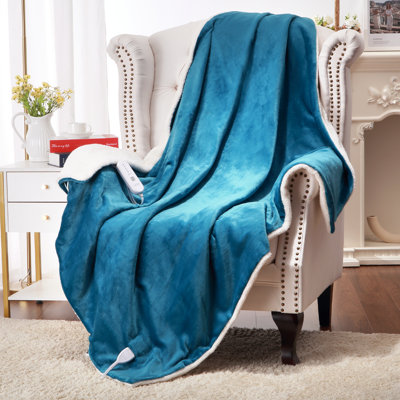 Couverture chauffante électrique 127 x 152 cm, flanelle et sherpa épaisses (220 g/m²), 5 niveaux de chaleur, arrêt automatique après 10 heures, certifiée ETL, lavable à la machine pour adultes.