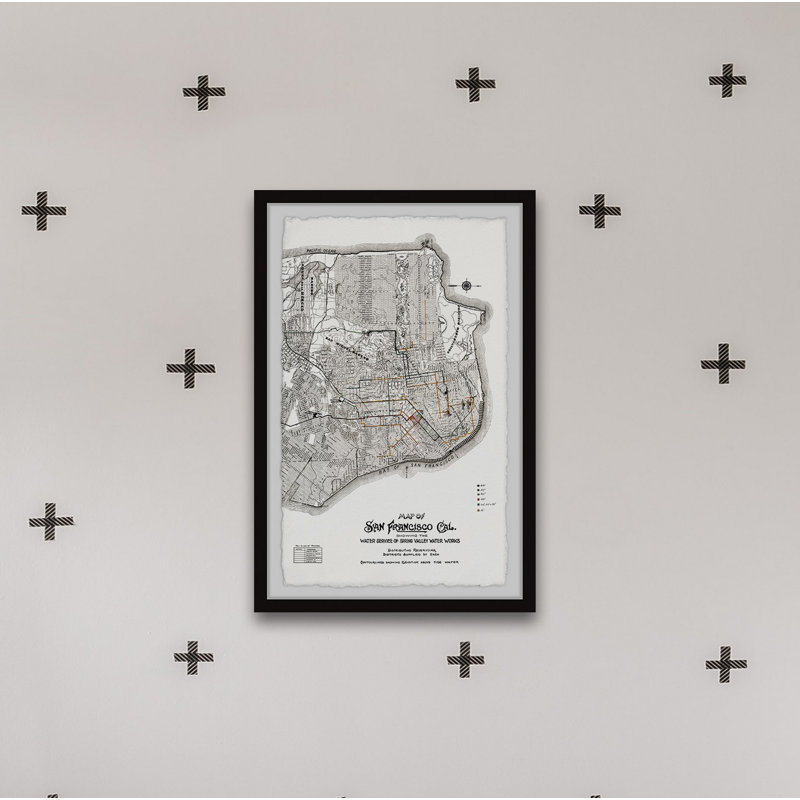 «Vintage City of San Francisco Map», reproduction d'art graphique sur papier encadrée, H 45 po x l 30 po x P 1,5 po