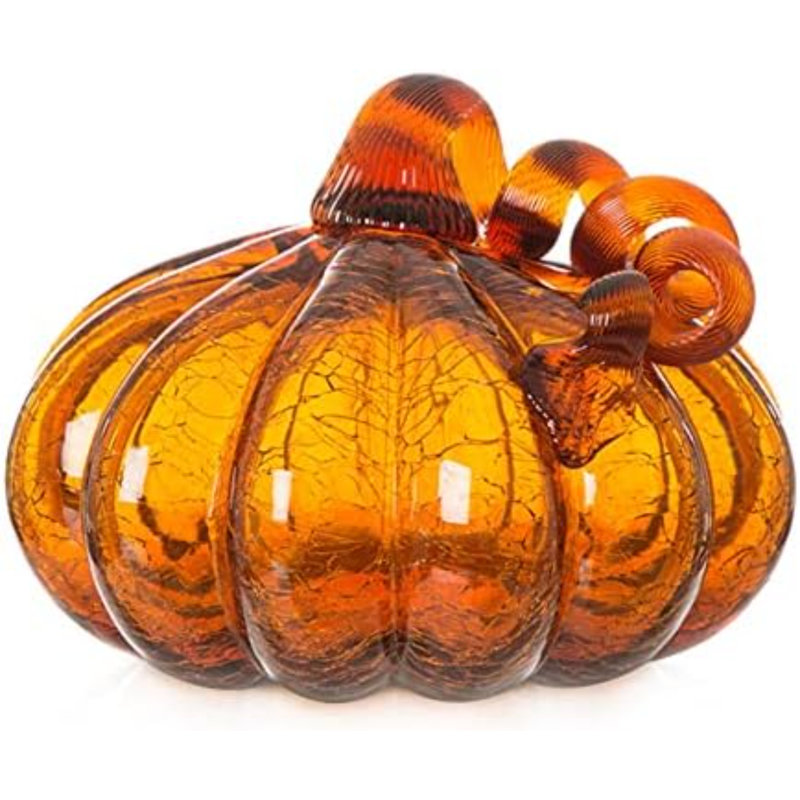 Décoration de citrouille en verre soufflé à la main 5,5 po Ambre