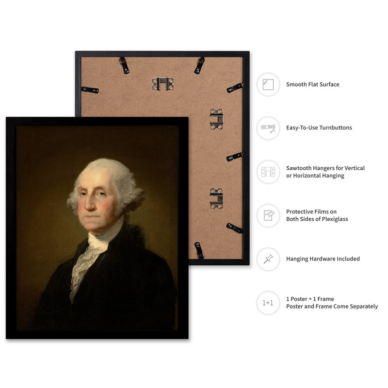 George Washington, H 18 po x l 24 po, Affiche, Cadre noir