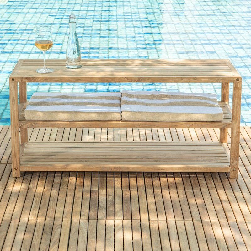 Banc de douche en teck Navjat, H 19 po x l 40 po x P 14 po