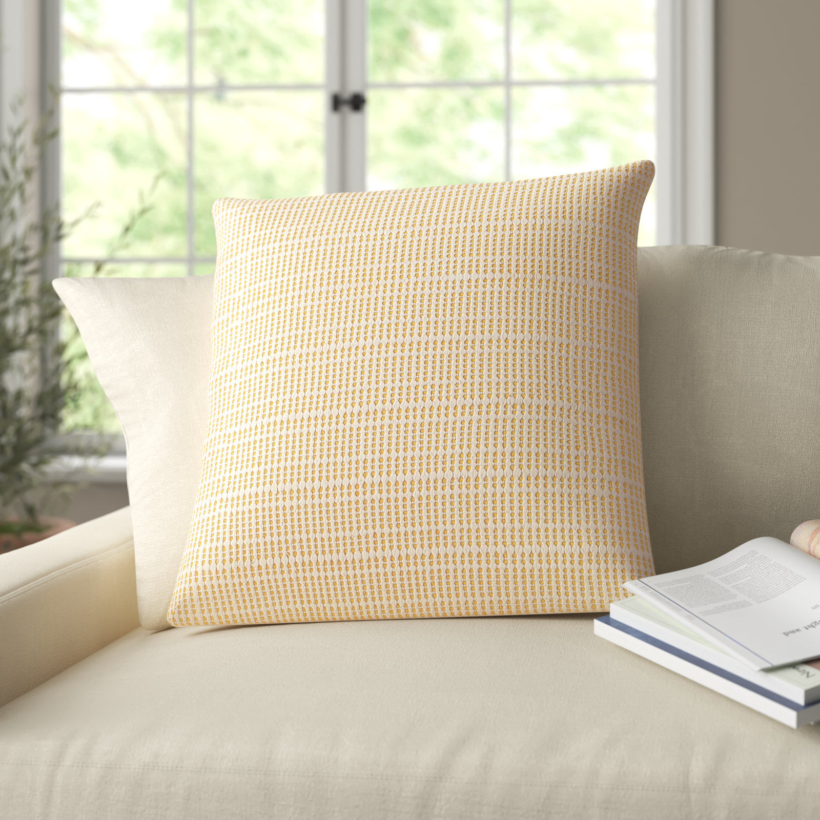 Migina Dots Cotton Throw Pillow, Yellow