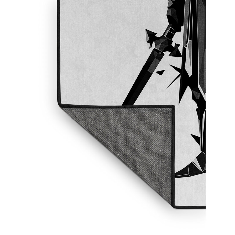 Tapis gris moelleux à motif géométrique doux et moelleux de couleur grise - noir, 7 x 10