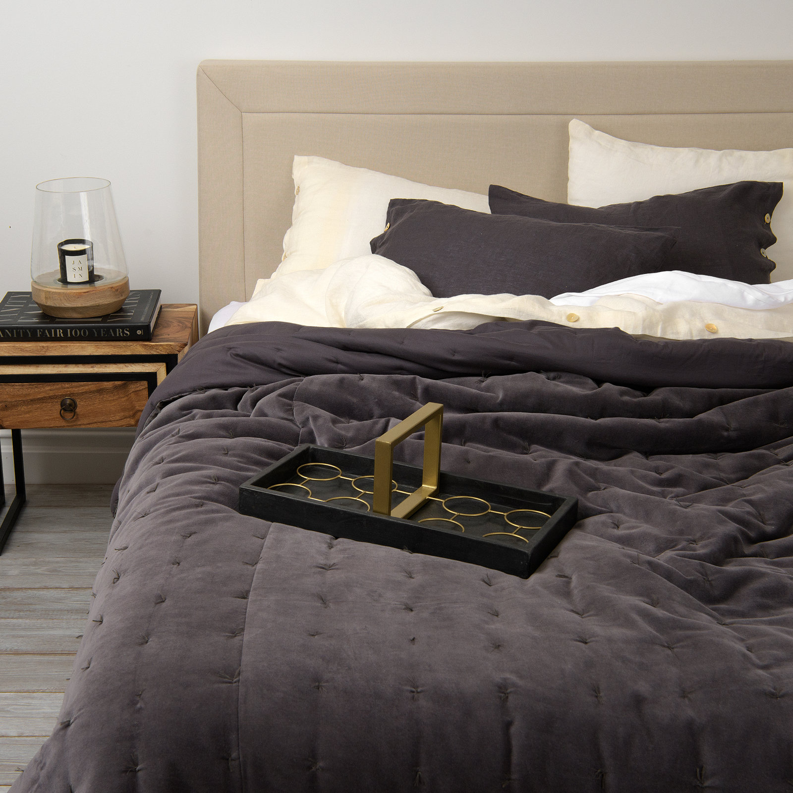 Gamora Cotton Quilt, Grey, Queen Quilt