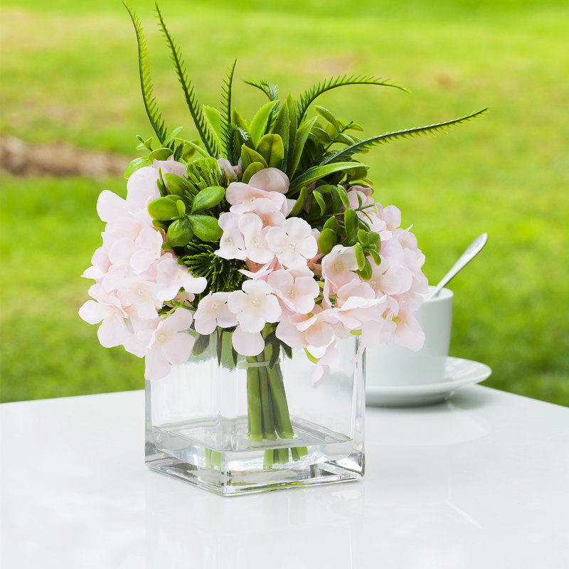 Faux Silk Hydrangea Arrangement in Vase