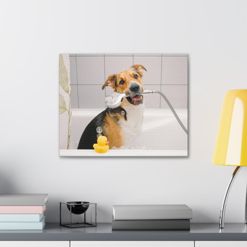 «Cute Mongrel Bath», art mural sur toile, H 24 po x l 30 po