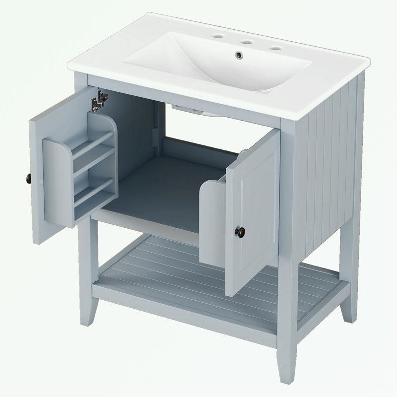 Meuble-lavabo avec lavabo, deux portes et tablette ouverte, Gris