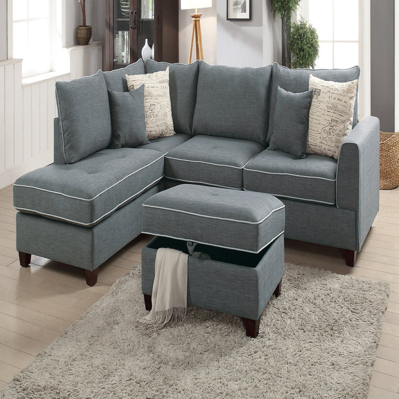 3 pièces Canapé modulaire en acier Dorris, Tissu gris acier