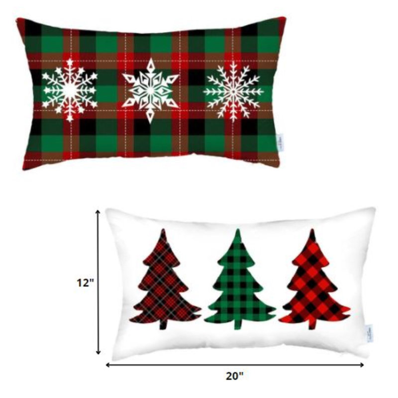 Ensemble de 2 coussins décoratifs lombaires à carreaux de Noël