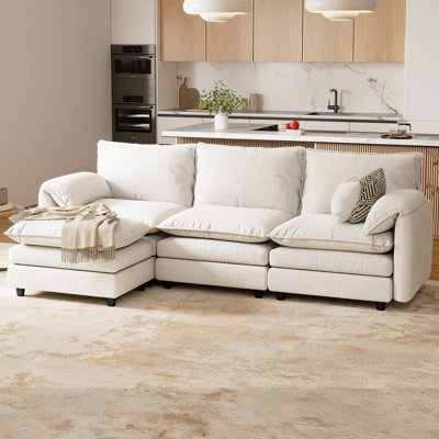 Canapé modulaire en velours 108 po à 3 places avec repose-pieds profond et repose-pieds l 108 po