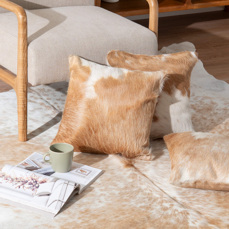 Cowhide Pillow, Beige/White