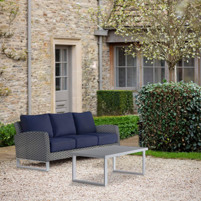 Canapé d'extérieur 4 pièces Kiu, ensemble de 2 tables basses et osier gris